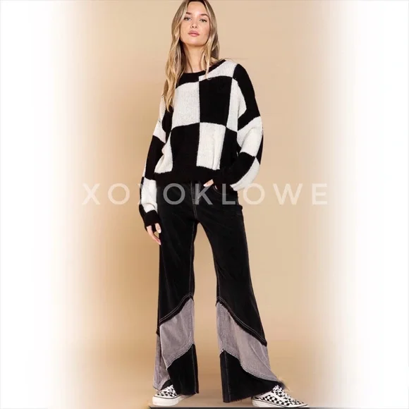 POL Corduroy Pants Retro High Waist Color Blocked - Picture 5 of 16